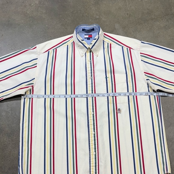 Vintage Tommy Hilfiger Multi Stripe 90s Y2K Button Down Short Sleeve Shirt - Picture 7 of 9